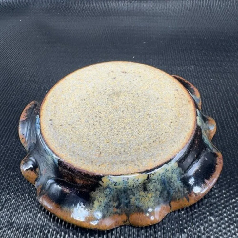 Crystalline Glaze Pottery Ruffle Edge Trinket Dish Tea Light‎ Holder Votive USA